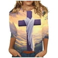 thumbnail image 3 of DDAPJ pyju Christian 3/4 Shirts for Women Easter Holiday T Shirt Religious Cross Graphic Tees Jesus Faith Tops on Sale Gold XL, 3 of 6