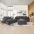 thumbnail image 2 of Roundhill Furniture Belvoir 3-Piece Living Room Set, Sofa Cuddle Chaise and Ottoman, Charcoal, 2 of 15