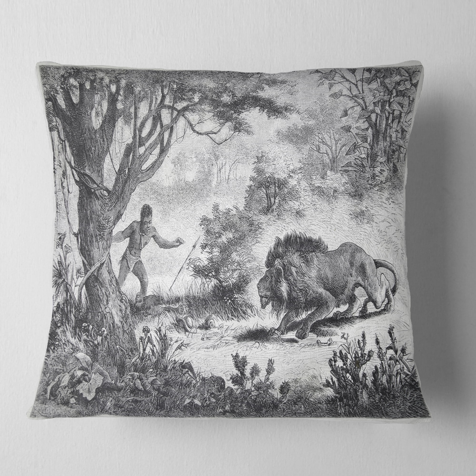Designart Lion Eating Man - Animal Throw Pillow - 18x18