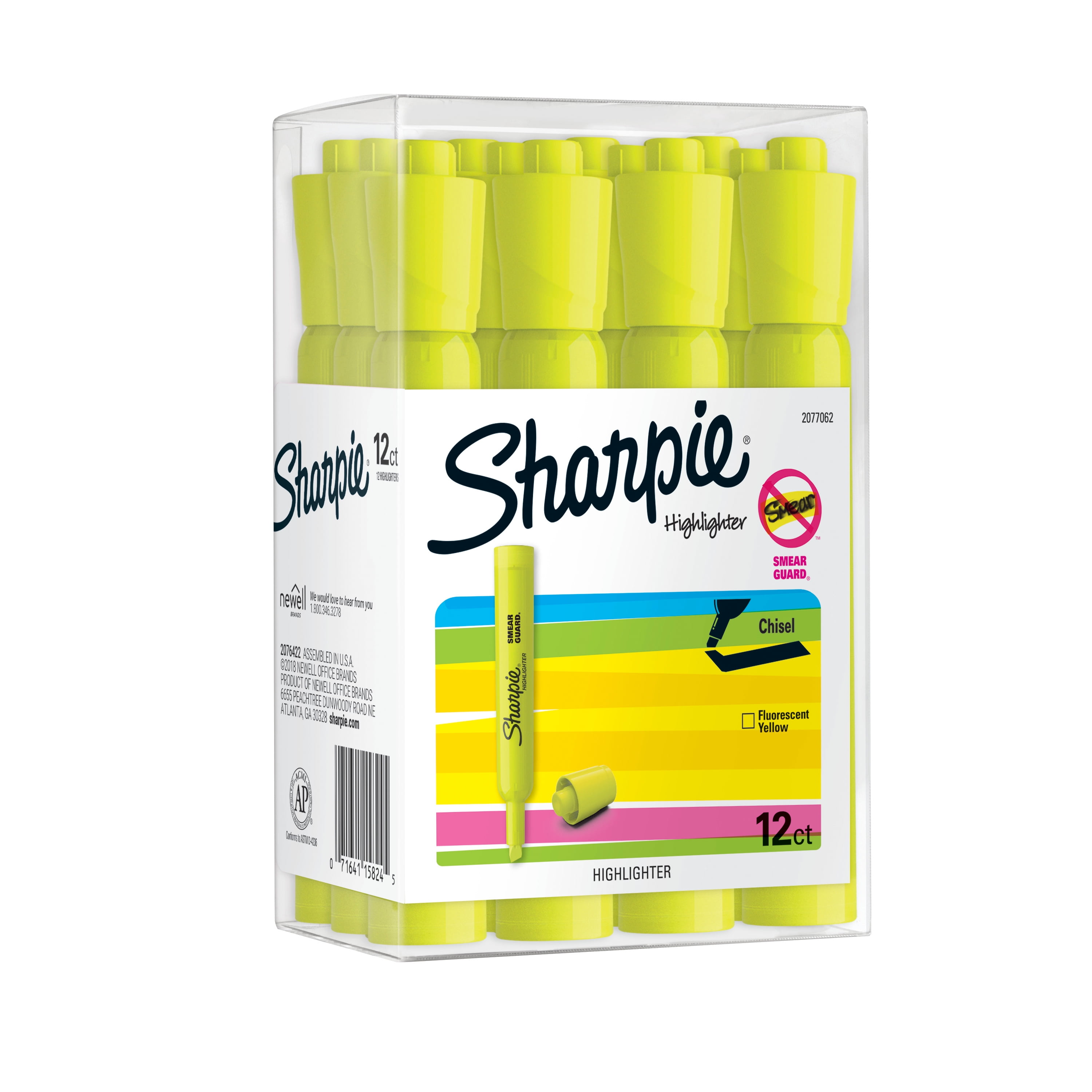 Sharpie Tank Highlighters, Chisel Tip, Fluorescent Yellow, 12 Count