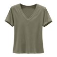 thumbnail image 4 of Delayuji Womens Short Sleeve Tshirt V Neck Casual T Shirts Basic Tee Classic Fit Plain Summer Crop Tops Work Wear M-6XL, 4 of 5