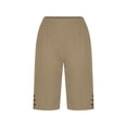 thumbnail image 3 of POIUYTR Plus Size Womens Cotton Linen Shorts Summer High Waist Button Split Hem Short Pants Vacation Sweat Shorts, 3 of 6