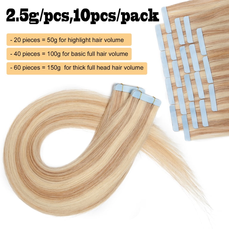 18 Inch Tape In Hair Extensions, 20 Pieces Human Hair, Straight Seamless Amazon.com : Fenicy Tape in Human Hair Extensions Silver  main image 4