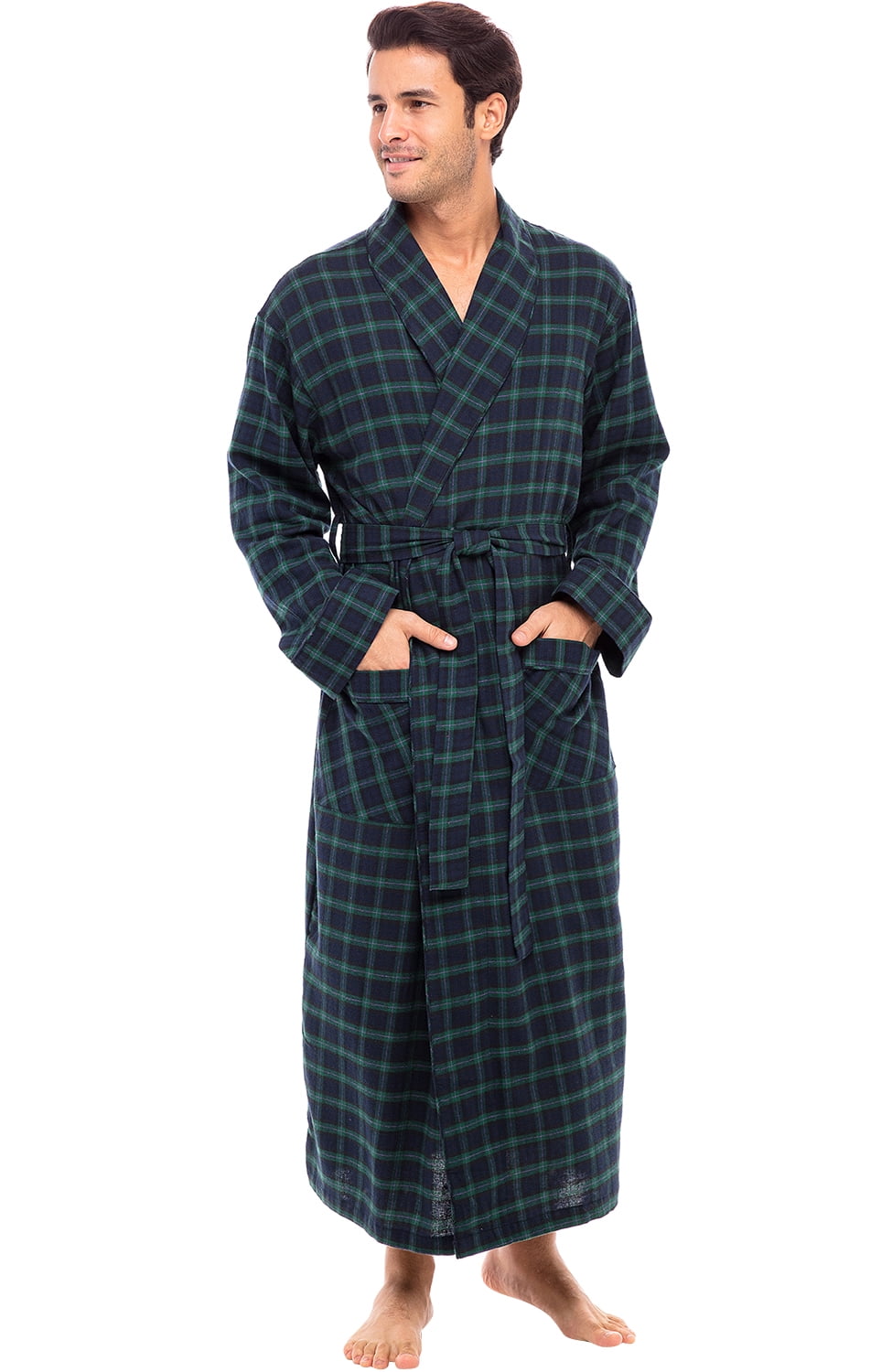 Alexander Del Rossa Mens Lightweight Flannel Robe Soft Cotton Kimono