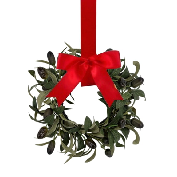 Artificial Olive Branch Wreath, Small Grapevine Wreath for Door Wall Window Decor, Rustic Farmhouse Home Decoration, Olive Green Mini