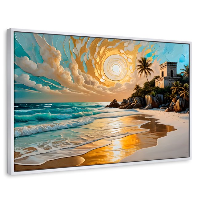 Cuadro Decorativo Marco Flotante Cielo sobre Tulum 90x60 Marco Blanco