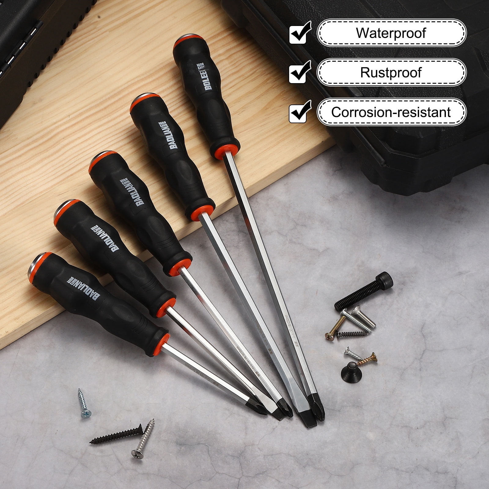 Uxcell 2Pcs Magnetic Screwdriver Set SL8/PH8 x 250mm CR-V Steel Go-thru Phillips Slotted Screwdrivers with Striking Cap for Industry and Automobile Repair