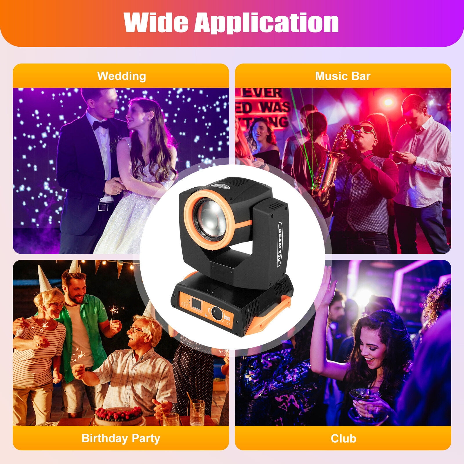 Miumaeov 7R 230W Moving Head Light 17 Gobos RGBW 14 Colors Stage Lamp Sharpy Light 16CH DMX512 for Wedding Disco Party