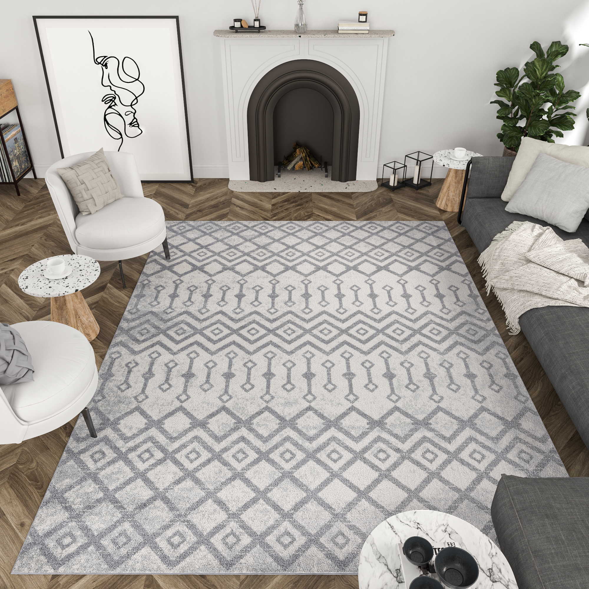 Diamond Contemporary 5' x 7' Beige and Gray Polypropylene Indoor Area Rug