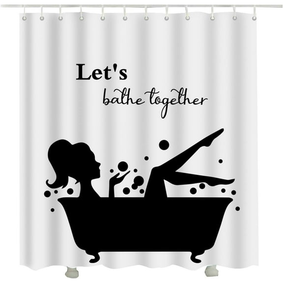 Get Naked Bath Shower Curtain Set Funny Quotes Girl Beauty Black and White Shower Curtains Home Decorative Waterproof Polyester Fabric Bathroom Curtain with Hooks 72x72 Inch