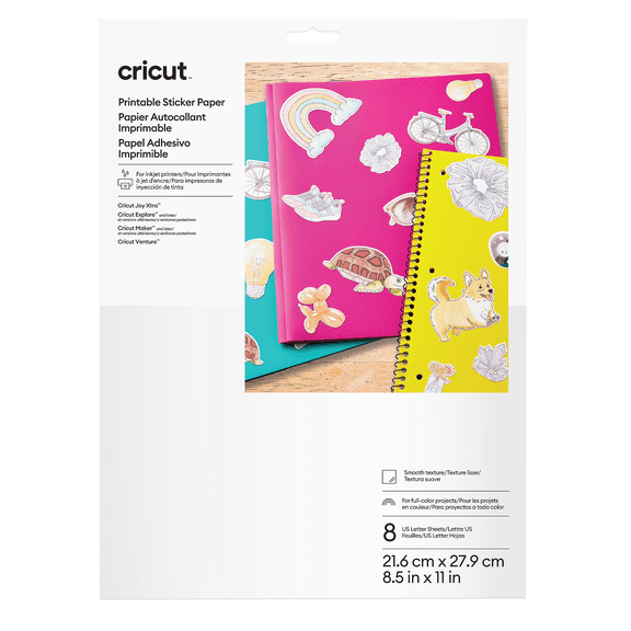 Cricut Printable Sticker Paper (8 ct), White, 8.5 x11, Sheets