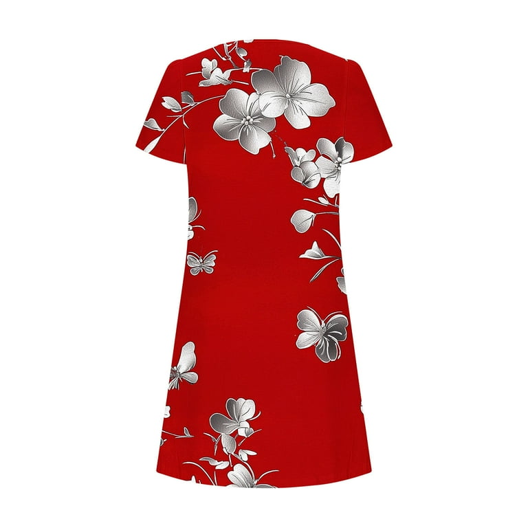 chinese dress ladies Shop Pink Floral Midi Short-Sleeve Dress - Casual A-Line