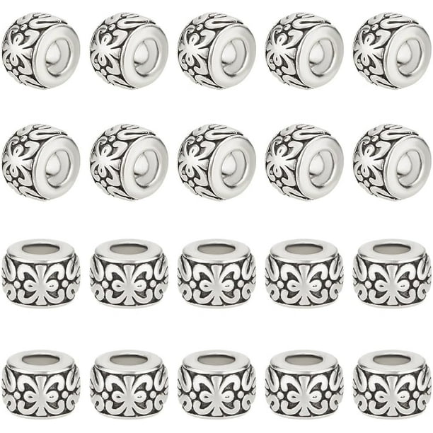 40 cuentas de plata tibetanas redondas espaciadoras a granel de 3,5 mm con agujero grande para pulseras, collares y bisutería.