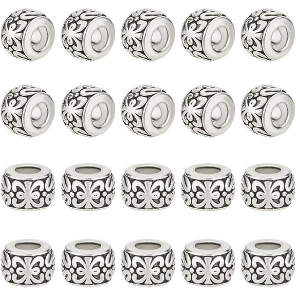 40Pcs Antique Silver Beads 8mm Tibetan Metal Round Spacer Beads European Rondelle Loose Beads Alloy Beads for Bracelets Necklaces Jewellery Making Hole: 3.5mm