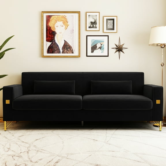 YYAo Convertible Sectional Sofa Couch, Modern Velvet Futon with Reversible Chaise for Living Room, Apartment and Small Space, Black