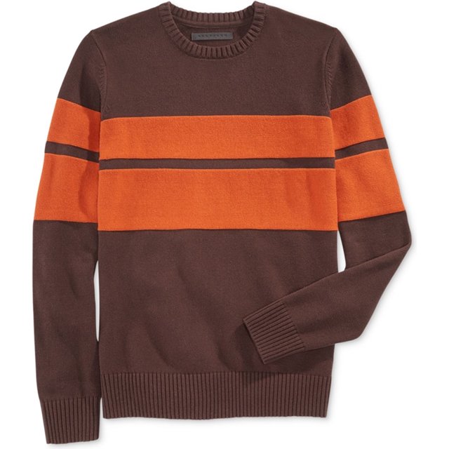 Sean John Mens Double-Stripe Pullover Sweater, Marrón, X-Large