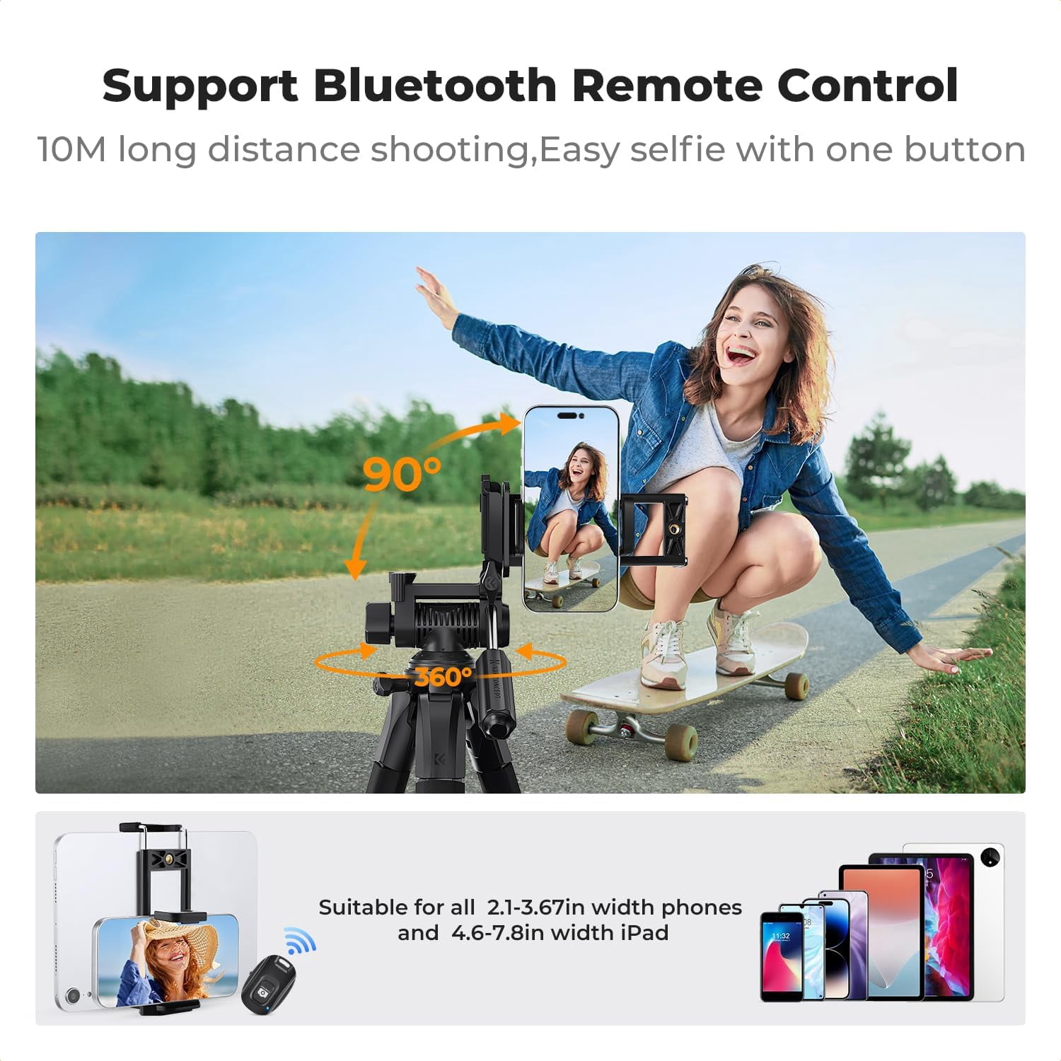 K&F CONCEPT 68" Lightweight Portable Travel Outdoor DSLR Tripods for Camera Phone Video Recording Tripod Stand, Cellphone Clip for Live Streaming Vlog