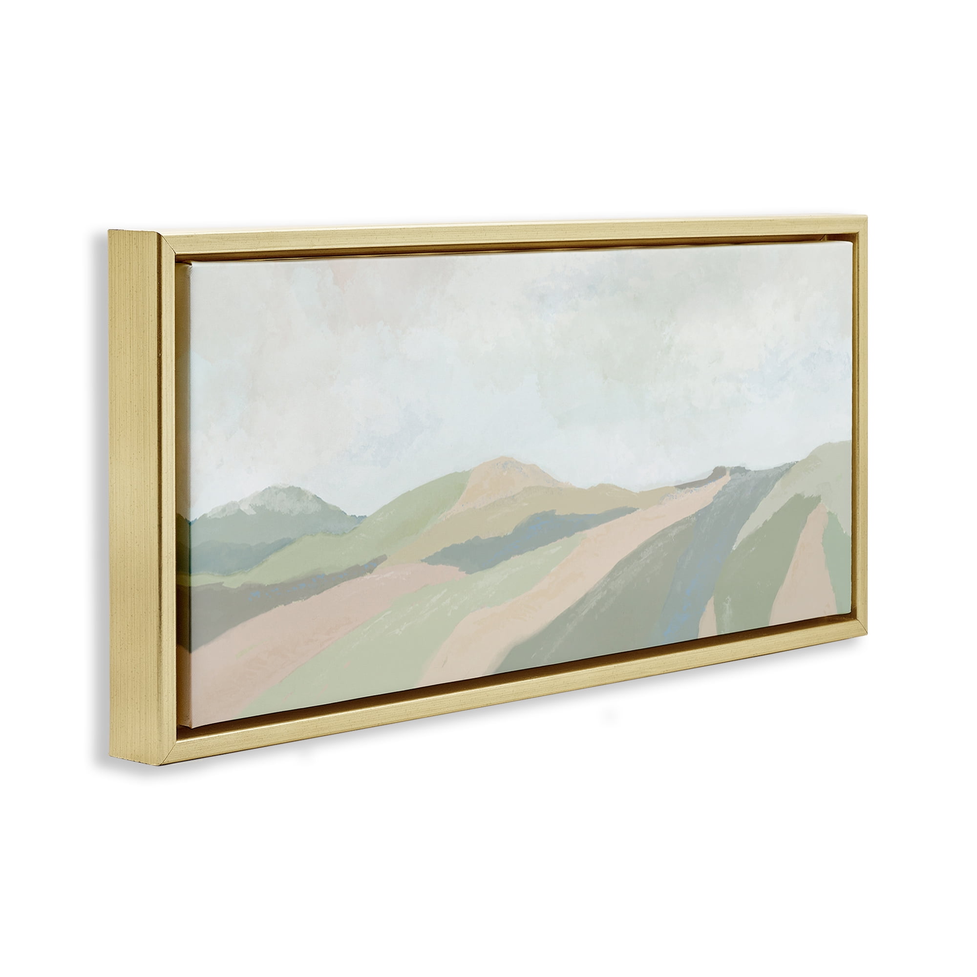 Stupell Industries Striped Green Hills Landscape & Nature Painting Gold Floater Framed Canvas Art Print Wall Art, 31 x 14