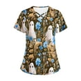 thumbnail image 3 of Shorts pour Femmes, Hauts Décontractés pour Femmes, Mode Décontractée pour Femmes Halloween Imprimé Manches Courtes Col en V Poche Haut d'Allaitement, 3 of 5