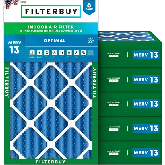 Filterbuy 20x34x4 MERV 13 (MPR 1900) Health Defense, Pleated HVAC AC Furnace Air Filters (6-Pack)