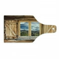 thumbnail image 1 of Mountain Cutting Board, Mountain and Sky View Wooden Shuttered Window Room on Top of the Hills Nature Look, Tempered Glass Cutting and Serving Board, Wine Bottle Shape, Multicolor, by Ambesonne, 1 of 1