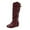 Wine, variant on Slouchy Knee High Boots Women Hidden Wedge Low Heel Flat Booties Soft Leather Buckle Strap Pull on Zipper Round Toe Riding Boots