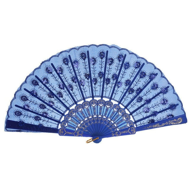 2pcs 10 colores Vintage Bordado de mano Bordado Ventilador plegable con lentejuelas Danza Suministros de boda Decoración del hogar