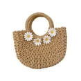 thumbnail image 1 of Bolso de mano bohemio tejido con asa superior, bolso de playa, elegante bolso de paja para mujer, verano Caqui, 1 of 9