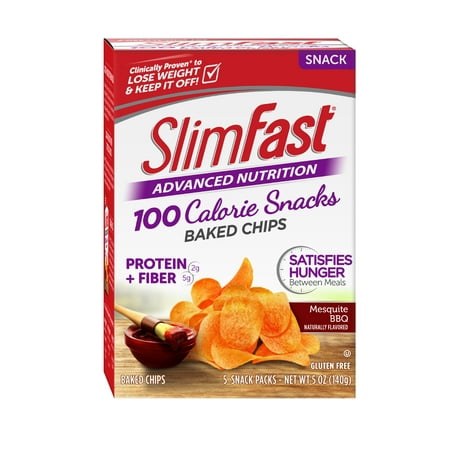 (2 Pack) SlimFast Advanced Nutrition 100 Calorie Snacks, Mesquite BBQ Baked Chips, Pack of