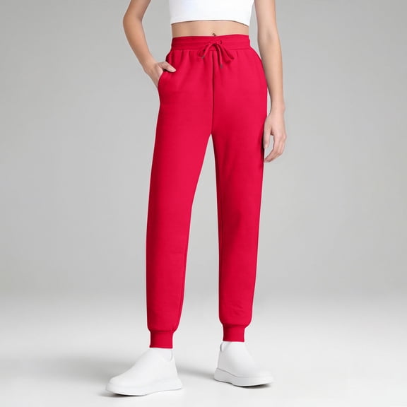 Stralyhd Women Workout Sweatpants Fleece Lined Cotton Jogger Splicing Winter Lounge Sweat Pants with Pocket Red M
