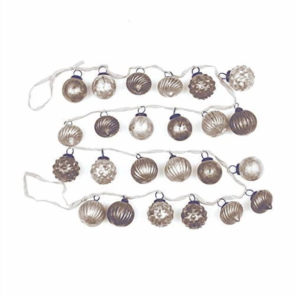Creative Co-Op Embossed Beige and Cream Ball 72 inch Mercury Glass Christmas Ornament Garland