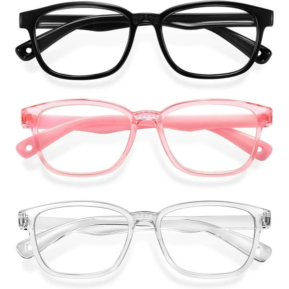 Gafas contra luz azul Okany para niños, paquete de 3, negro, rosa y transparente