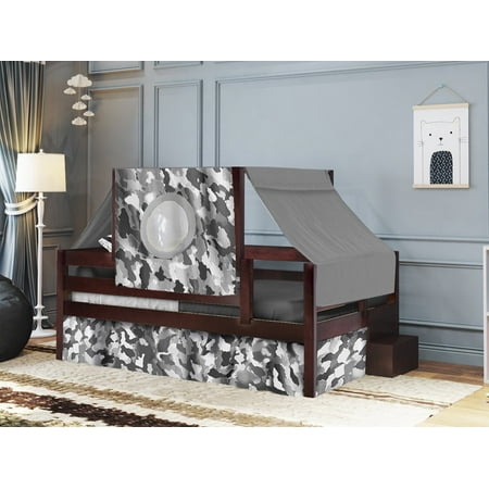 Jackpot Castle Twin Bed With Step Gray Camo Tent Curtains