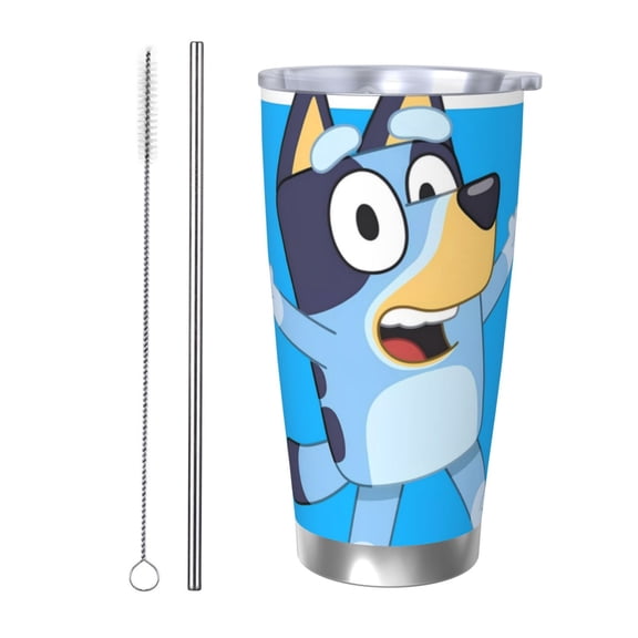 Johaoi Bluey Print 20oz Tumbler,Travel Coffee Mug Tumbler with Flip Lid Stainless Steel Water Bottle Gifts for Women Men Him Her-Straw Two-piece Set