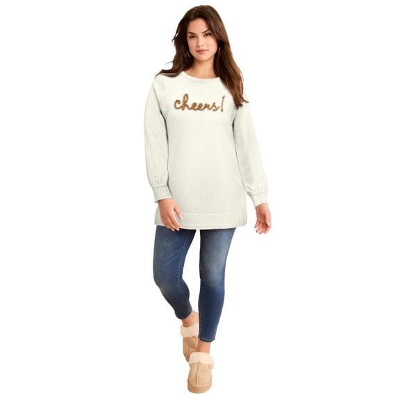 Roaman's Women's Plus Size Embroidery Sweater