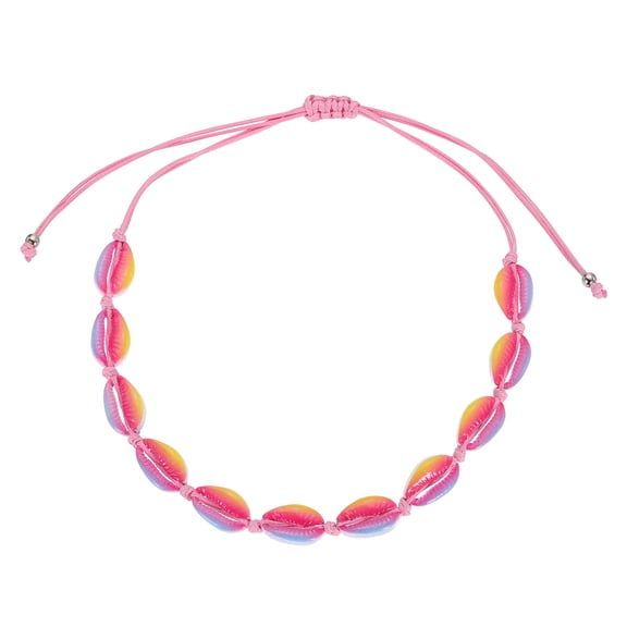 Uxcell Shell Chokers Necklace, Handmade Adjustable Conch Sea Puka Shell Chokers Necklace Boho Summer Beach Jewelry Gifts for Women Men, Pink Colorful