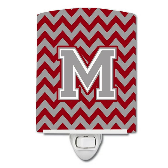 Caroline's Treasures CJ1043-MCNL Letter M Chevron Crimson and Grey Ceramic Night Light, 6x4x3", multicolor