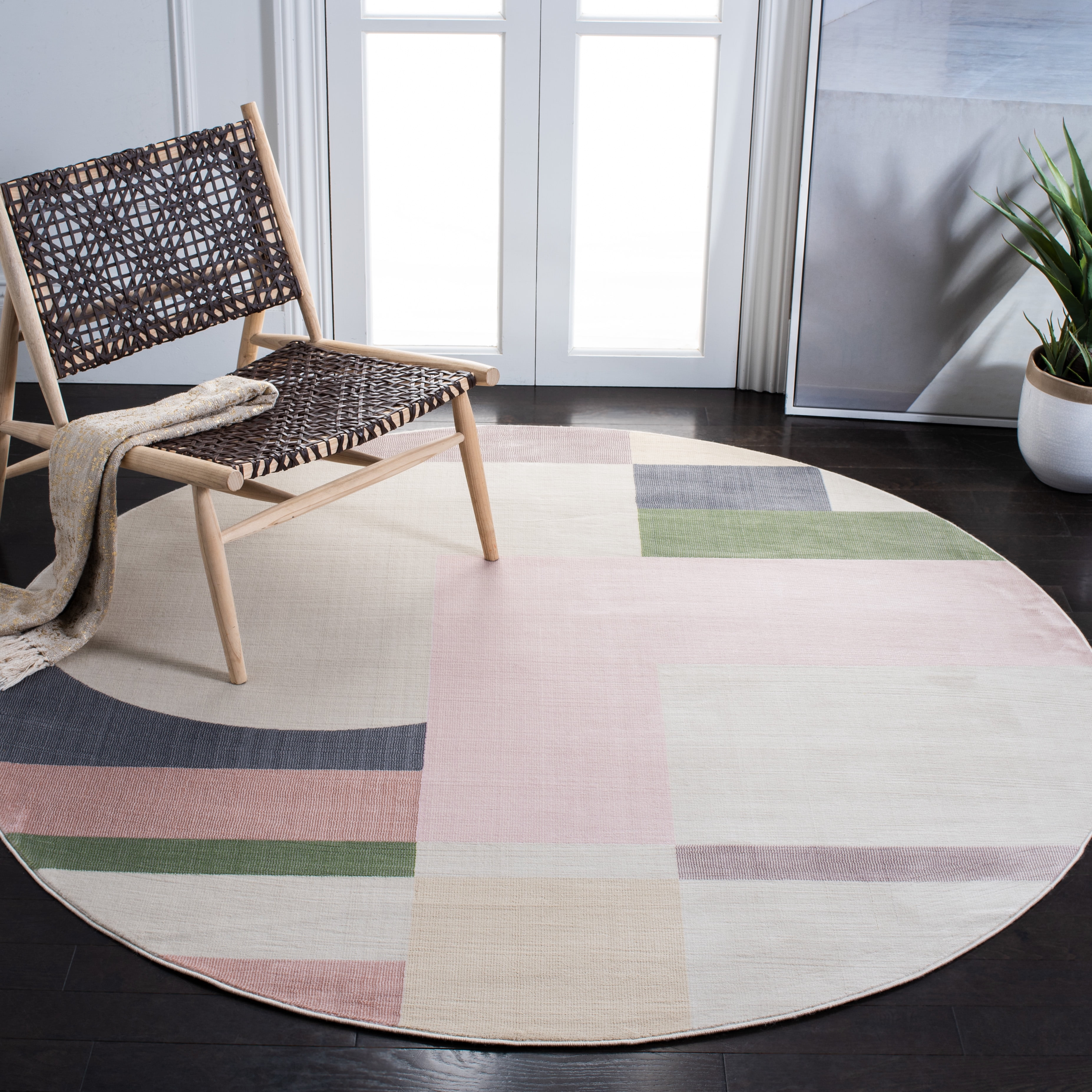 SAFAVIEH Orwell Calanthia Abstract Area Rug, Beige/Pink, 6'7" x 6'7" Round