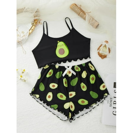 

Avocado Print Pajama Set Sleeveless Tops & Shorts Women‘s Sleepwear