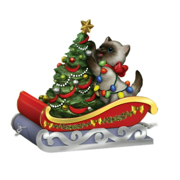 The Bradford Exchange Meowy Christmas Sleigh Train Collection Issue #2 Fur-Estive & Bright Cat Figurine Christmas Decorations by Kayomi Harai 3.25-Inches