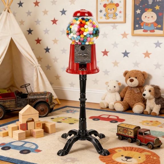 15 Inch Gumball Machine, Home Bubble Gum Candy Dispenser for Shop, Arcade, Family Gathering, Red