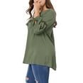 thumbnail image 5 of MODA NOVA Juniors' Plus Size Raglan Sleeves Tie Neck Tunic Top Green 2X, 5 of 7