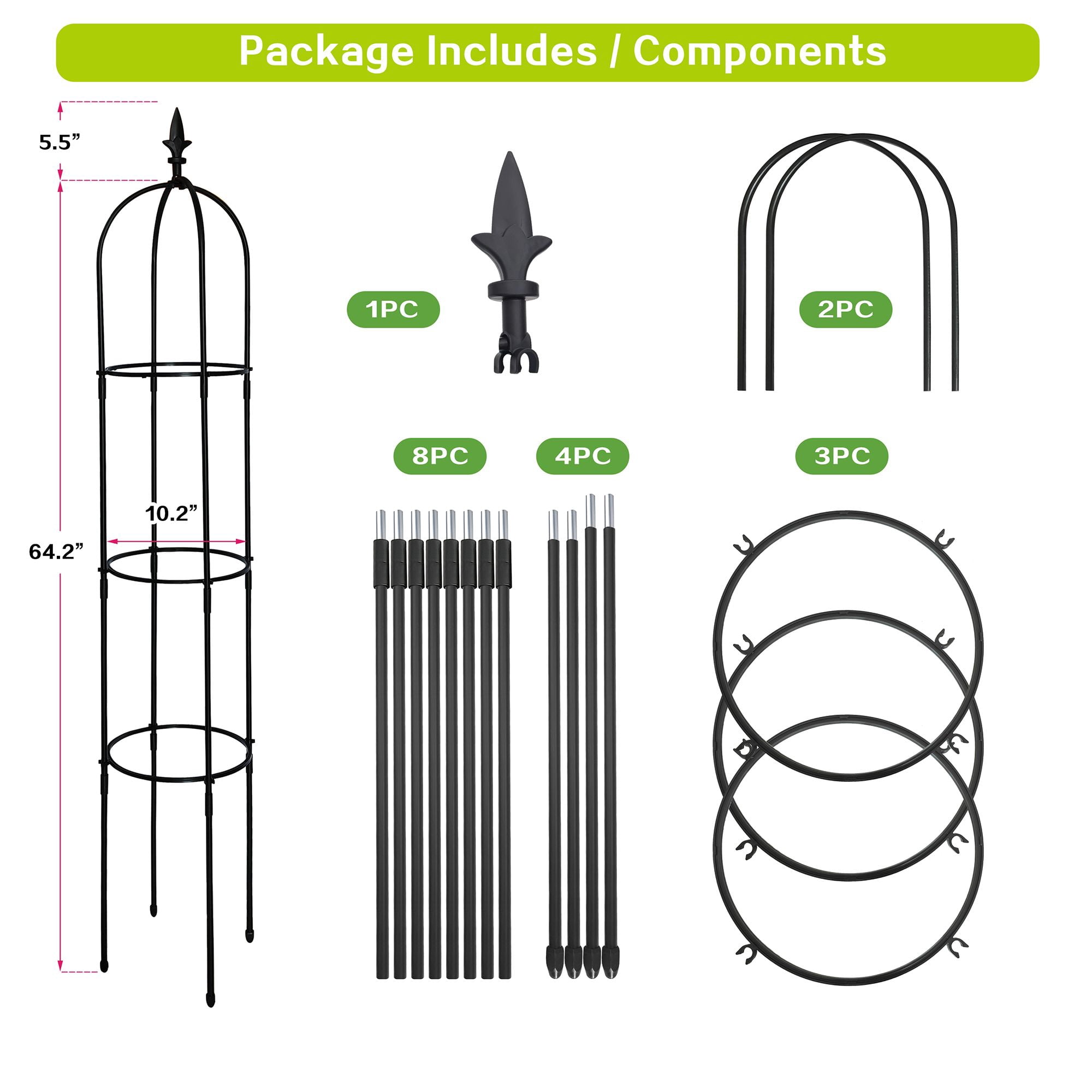 6.2ft Garden Obelisk Trellis, Lightweight Rustproof Plastic Coated Metal Tall Tower Trellis Stand