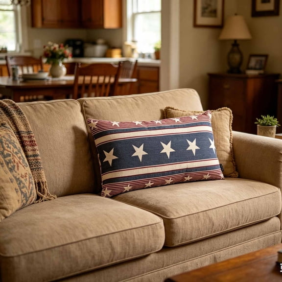 Patriotic 4th of July Throw Pillow 15" x 9" Red Blue and White Stripe Star Decorative Independence Memorial Day Pillow Outdoor Cushion for Sofa Couch Home Decor