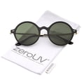 thumbnail image 1 of zeroUV Unisex Retro Thin Frame Slim Metal Temples Flat Lens P3 Round Sunglasses 43mm (Black-Gold / Green) - 43mm, 1 of 5