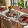 thumbnail image 3 of Christmas Table Cloths for 8 Foot Rectangle Tables, Xmas Botanical Birds Snowflake Plaid Patio Waterproof Elastic Fitted Tablecloths, Washable Rectangular Table Cover for Camping, 3 of 8