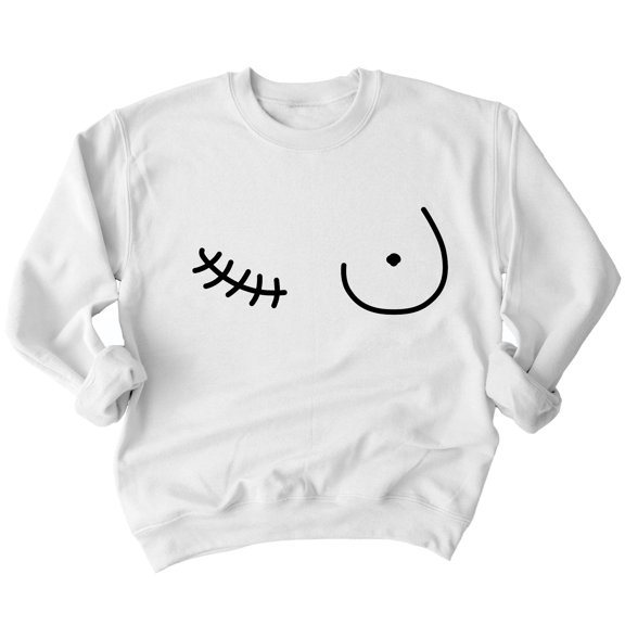 Breast Cancer Support Mastectomy Scar Survivor Crewneck Sweatshirt, M, White