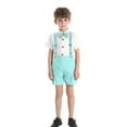 thumbnail image 2 of Glisme Toddler Boys Clothing Set Short Sleeve Solid Color T Shirt Tops Suspenders Shorts Gentleman Outfits Breathable Boys Set Size 6-7 Years Mint Green, 2 of 4