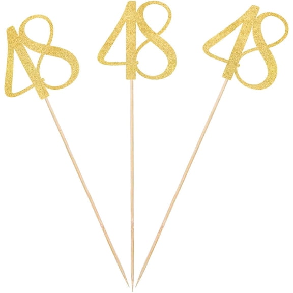 Gold Glitter 48th Birthday Centerpiece Sticks, 12-Pack Number 48 Table Topper Anniversary Party Decorations