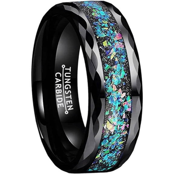 Jewelry Store By Erik Rayo Band, Black Opal Stripe Celestial Galaxy Wedding Rings, Size 13, Tungsten